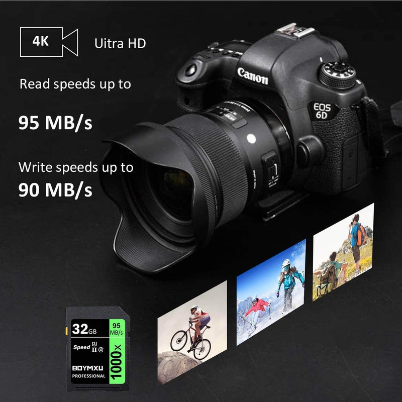 BOYMXU Professional 1000x Class 10 U3 Memory Card - 32GB, Compatible with Computers, Cameras & Camcorders, Up to 95MB/s Read Speed, Green/Black - Image 2